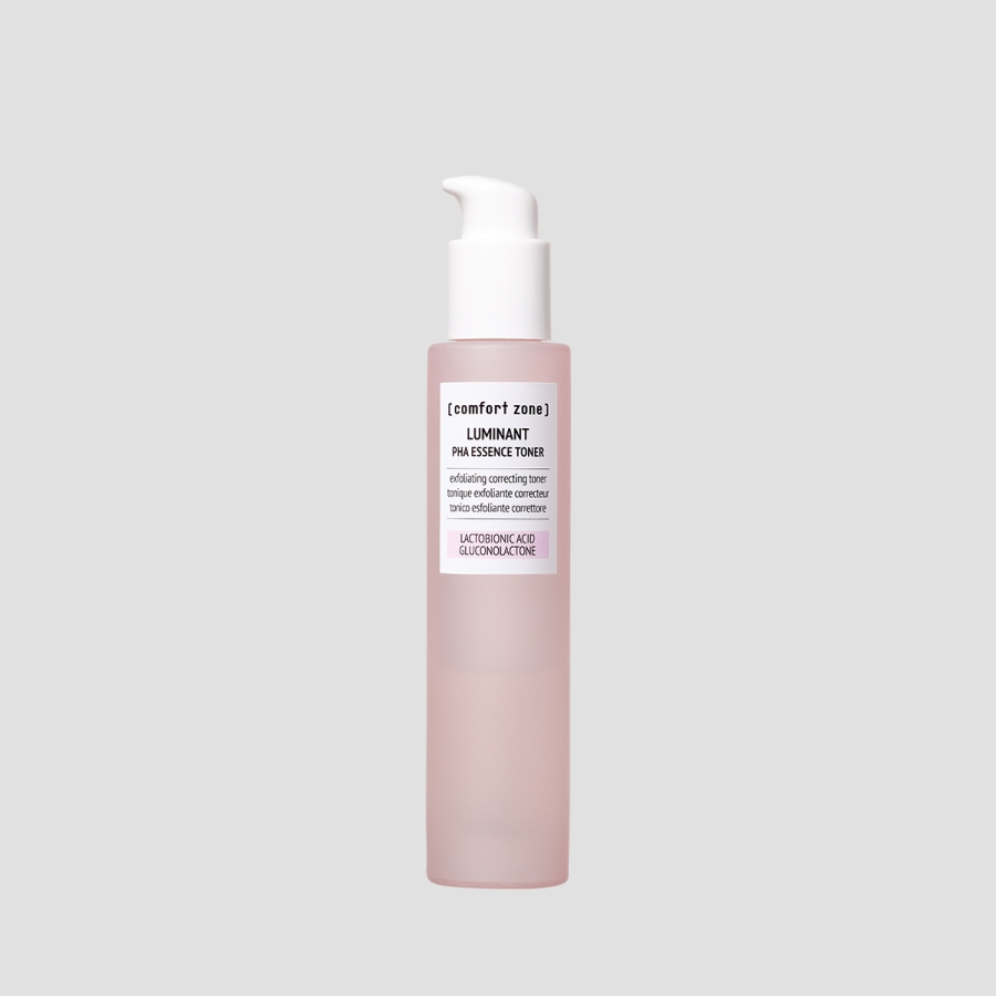 Luminant PHA Essence Toner, comfort zone, tónico esfoliante, tónico hidratante, polihidroxiácidos, PHA, renovação cutânea, pele luminosa, pele uniforme, redução de manchas, cuidados de rosto, esfoliação suave